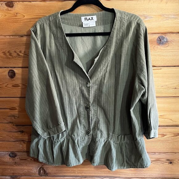 Flax Chore Coat Button Up Shirt 3/4 Sleeve Sage Green size Large - Picture 1 of 8
